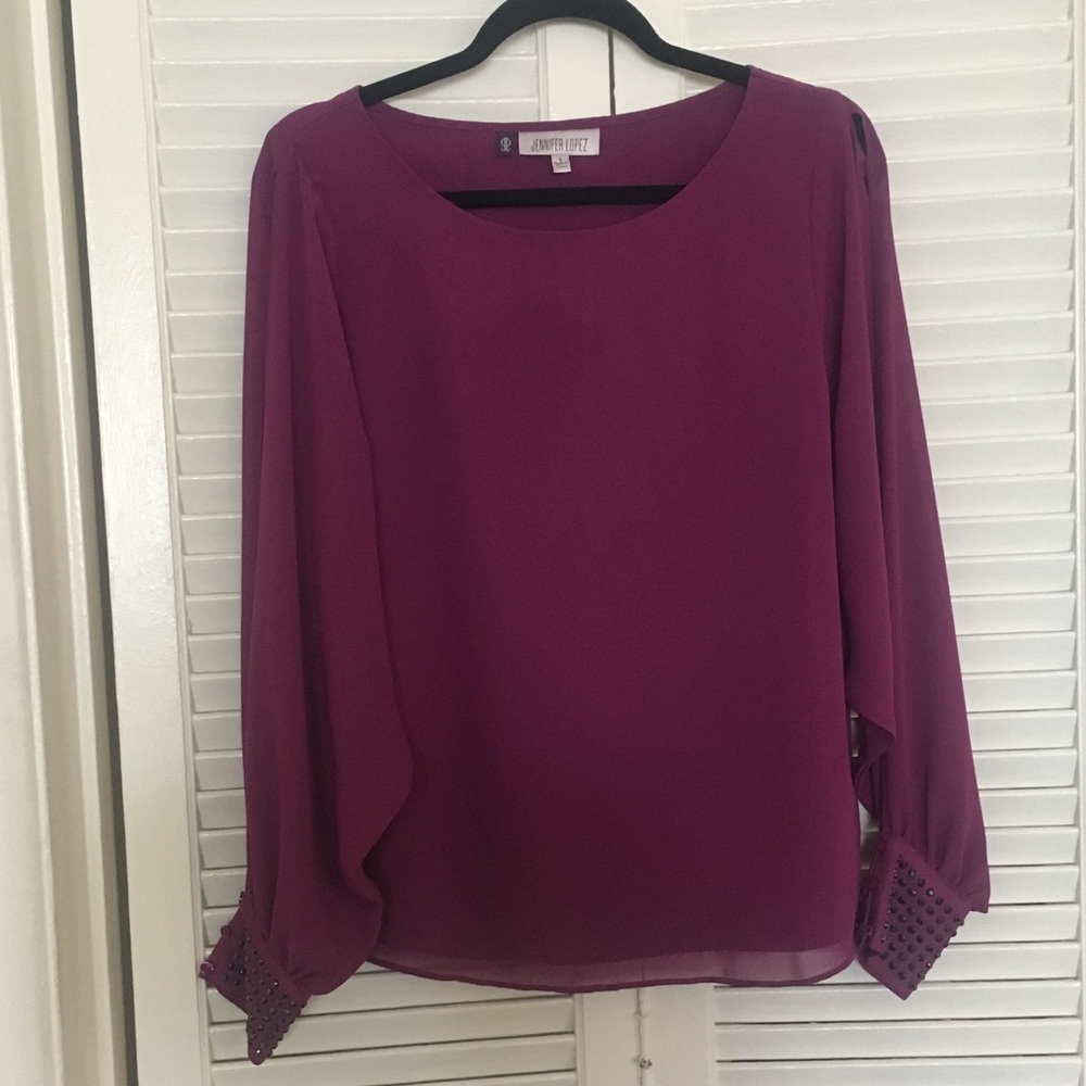 Jennifer Lopez Plum Top With Sheer Sleeves